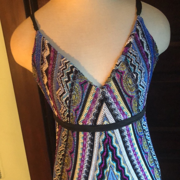 Cache maxi  empire waist dress. lined, stretchy/size L/diagonal woven chevron - Picture 3 of 12